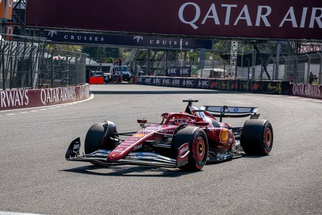 MEXICO CITY, MEXICO: Charles Leclerc, racing for the Ferrari team during the 2025 Formula 1 Mexico City Grand Prix at the Autodromo Hermanos Rodriguez in Mexico City, Mexico