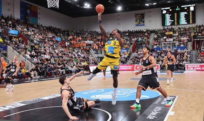 Ludwigsburg , easyCredit Basketball Bundesliga MHP Riesen Ludwigsburg vs ratiopharm Ulm , center Babacar Sane Riesen