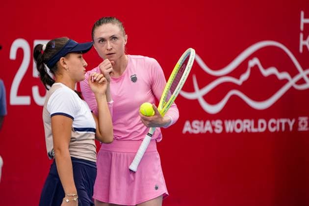 Hong Kong Tennis Open - Day 3 Russian tennis player Kamilla Rakhimova and Belarusian tennis player Aliaksandra Sasnovich during a match at the Hong Kong Tennis Open on October 27, 2025 in Hong Kong (Photo by Vernon Yuen Nexpher Images) Hong Kong