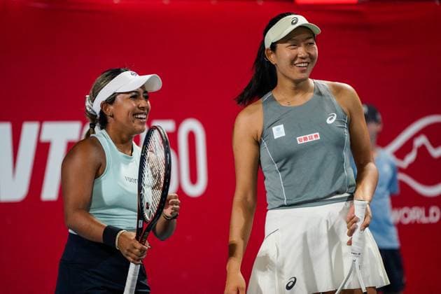 Hong Kong Tennis Open - Day 3 American tennis player Sabrina Santamaria and Japanese tennis player Moyuka Uchijima during a match at the Hong Kong Tennis Open on October 27, 2025 in Hong Kong (Photo by Vernon Yuen Nexpher Images) Hong Kong
