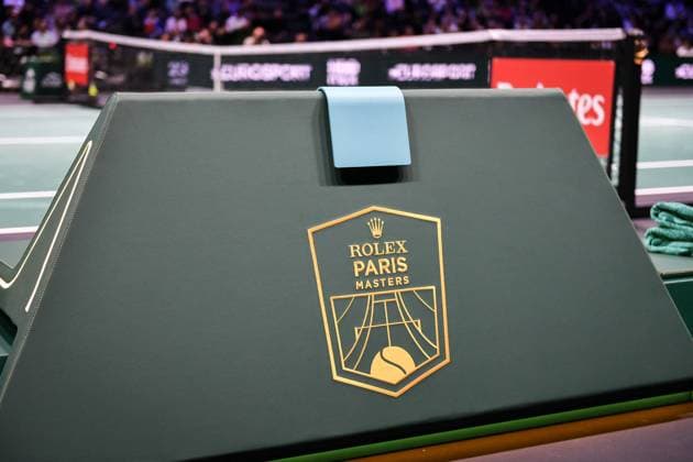 Rolex Paris Masters 2025 in Paris FA This photograph shows the logo of the Rolex Paris Masters 2025 tournament at the Paris La Defense Arena in Paris, on October 27, 2025. Photo by Firas Abdullah ABACAPRESS.COM Paris Ile-de-France France  Copyright: xAbdullahxFiras ABACAx
