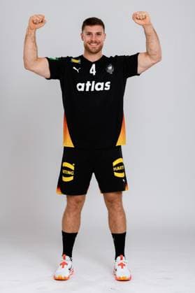 Muenchen Handball DHB 25 26 Germany photoshoot Johannes Golla Germany jubilation joy emotion Muenchen Bavaria Germany