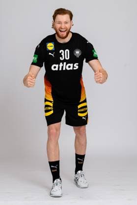Muenchen Handball DHB 25 26 Germany Photo shoot Tom Kiesler Germany Cheers Joy Emotion Muenchen Bavaria Germany