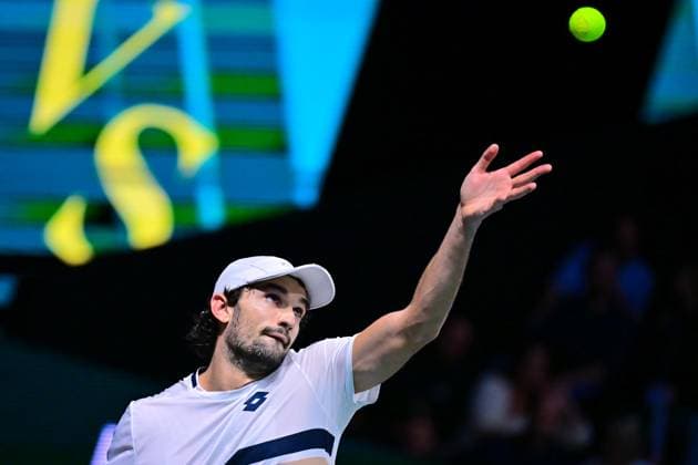TENNIS : Rolex Paris Masters - Paris - 28 10 2025 Valentin Vacherot ( Monaco ) serves during the Rolex Paris Masters at Paris La Defense Arena on October 28, 2025 in Nanterre, France. (Photo by Federico Pestellini PSNewz ) ParisFrance  Copyright: xFedericoxPestellinix