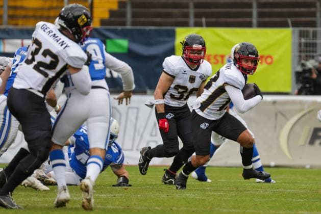 AMERICAN FOOTBALL - IFAF EC, ITA vs GER KREFELD,GERMANY,28.OCT.25 - AMERICAN FOOTBALL - IFAF European Championship, EM, Europameisterschaft bronze medal game, Italy vs Germany. Image shows Marvin Rutsch (GER).  GEPAxpictures xDavidxBitzan