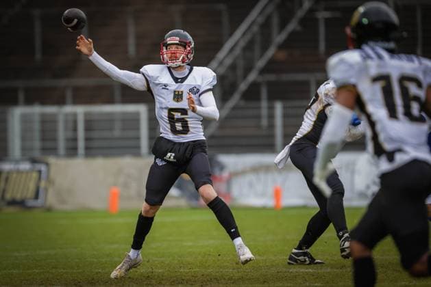 AMERICAN FOOTBALL - IFAF EC, ITA vs GER KREFELD,GERMANY,28.OCT.25 - AMERICAN FOOTBALL - IFAF European Championship, EM, Europameisterschaft bronze medal game, Italy vs Germany. Image shows Lars Heidrich (GER).  GEPAxpictures xDavidxBitzan