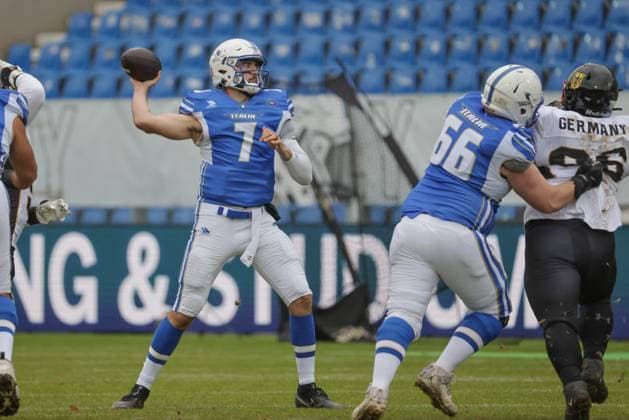 AMERICAN FOOTBALL - IFAF EC, ITA vs GER KREFELD,GERMANY,28.OCT.25 - AMERICAN FOOTBALL - IFAF European Championship, EM, Europameisterschaft bronze medal game, Italy vs Germany. Image shows Luke Zahradka (ITA).  GEPAxpictures xDavidxBitzan