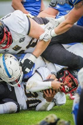 AMERICAN FOOTBALL - IFAF EC, ITA vs GER KREFELD,GERMANY,28.OCT.25 - AMERICAN FOOTBALL - IFAF European Championship, EM, Europameisterschaft bronze medal game, Italy vs Germany. Image shows Gerald Ameln (GER).  GEPAxpictures xDavidxBitzan