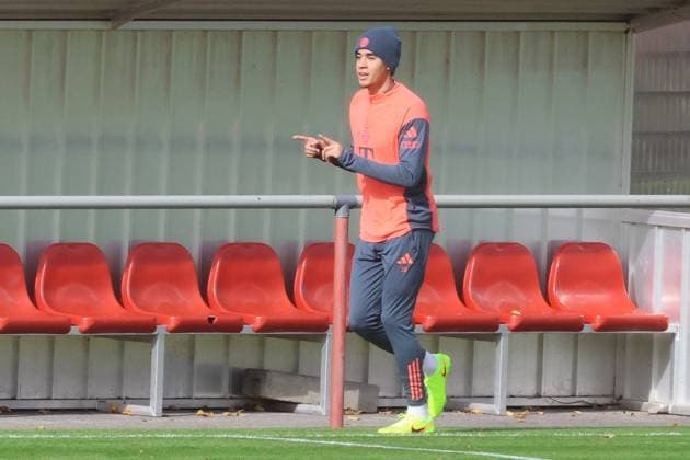 Jamal Musiala, during rehab training, after fibula fracture, ankle dislocation, football FC Bayern Munich training at Säbenerstrasse 28 10 2025 PHOTO Mladen Lackovic LakoPress