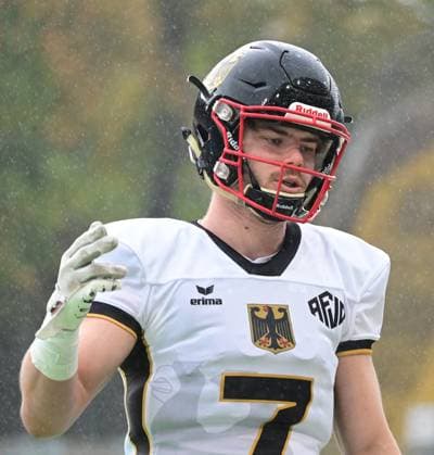 28 10 2025 xkhx Krefeld Grotenburg Stadion American Football European Championship 2025 Italy Germany 3rd place match Louis Geyer 7, Ger