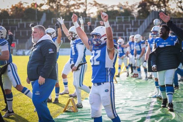 AMERICAN FOOTBALL - IFAF EC, ITA vs GER KREFELD,GERMANY,28.OCT.25 - AMERICAN FOOTBALL - IFAF European Championship, EM, Europameisterschaft bronze medal game, Italy vs Germany. Image shows the rejoicing of ITA.  GEPAxpictures xDavidxBitzan