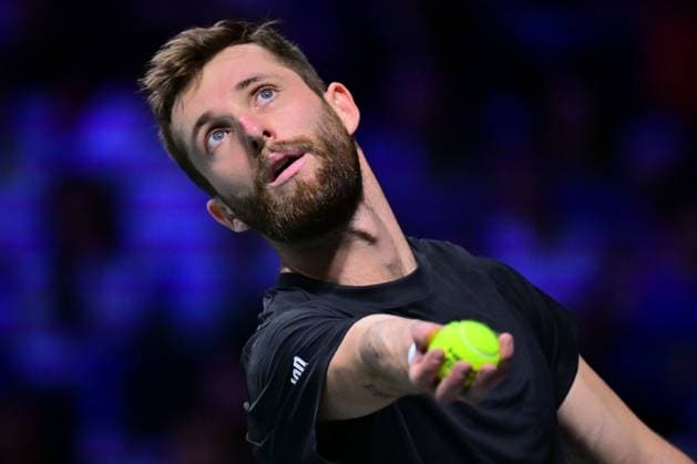 TENNIS : Rolex Paris Masters - Paris - 28 10 2025 Corentin MOUTET ( France ) serves during the Rolex Paris Masters at Paris La Defense Arena on October 28, 2025 in Nanterre, France. (Photo by Federico Pestellini PSNewz ) ParisFrance  Copyright: xFedericoxPestellinix