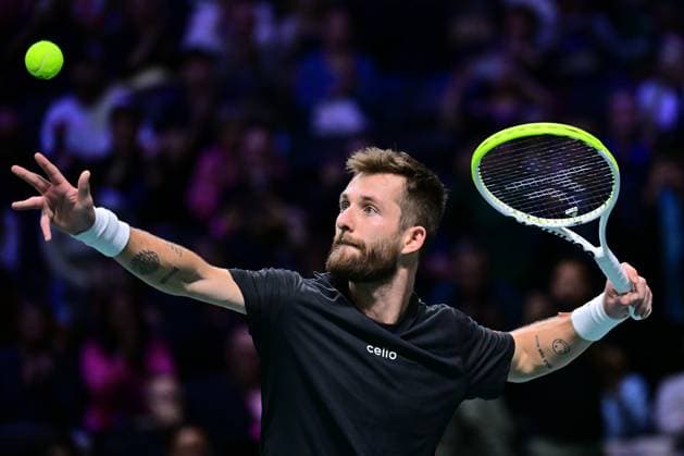 TENNIS : Rolex Paris Masters - Paris - 28 10 2025 Corentin MOUTET ( France ) celebrates his victory during the Rolex Paris Masters at Paris La Defense Arena on October 28, 2025 in Nanterre, France. (Photo by Federico Pestellini PSNewz ) ParisFrance  Copyright: xFedericoxPestellinix