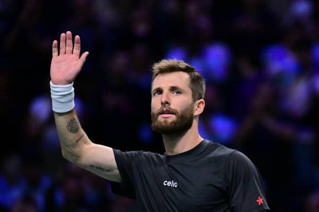 TENNIS : Rolex Paris Masters - Paris - 28 10 2025 Corentin MOUTET ( France ) celebrates his victory during the Rolex Paris Masters at Paris La Defense Arena on October 28, 2025 in Nanterre, France. (Photo by Federico Pestellini PSNewz ) ParisFrance  Copyright: xFedericoxPestellinix