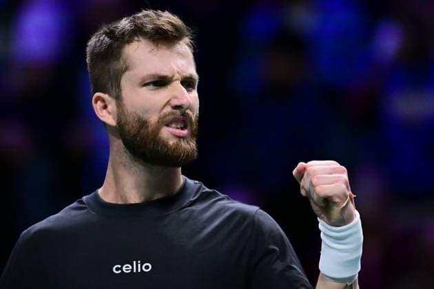 TENNIS : Rolex Paris Masters - Paris - 28 10 2025 Corentin MOUTET ( France ) celebrates his victory during the Rolex Paris Masters at Paris La Defense Arena on October 28, 2025 in Nanterre, France. (Photo by Federico Pestellini PSNewz ) ParisFrance  Copyright: xFedericoxPestellinix