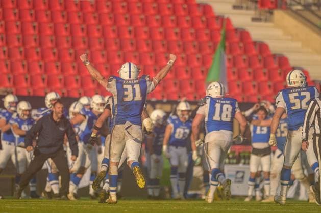 celebration, Team Germany vs Team Italy, American Football, European Championship, EM, Europameisterschaft Bronze Game, Season 2025, 28.10.2025, Krefeld Grotenburg Stadion Germany Copyright: xFootxBowl JUSTxSHOTSx