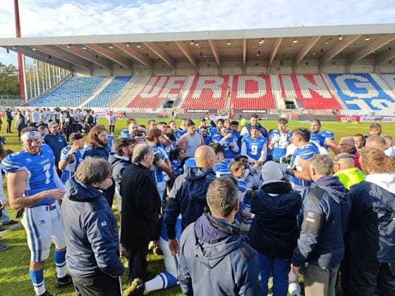 28 10 2025 xkhx Krefeld Grotenburg Stadium American Football European Championship 2025 Italy Germany 3rd place match Italy wins the small final for 3rd place and cheers