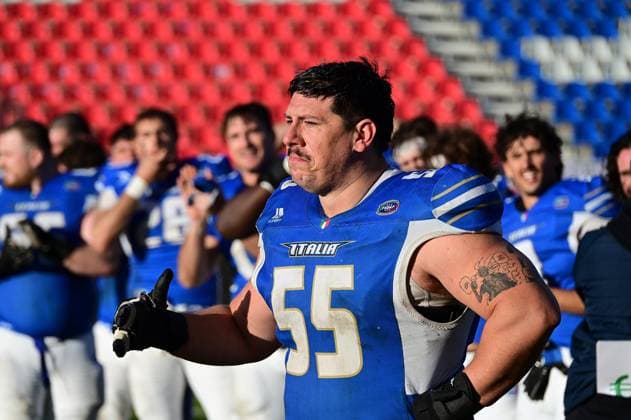 28 10 2025 xkhx Krefeld Grotenburg Stadium American Football European Championship 2025 Italy Germany 3rd place match Italy wins the small final for 3rd place and cheers here Vergani Alessandro 55, ITA