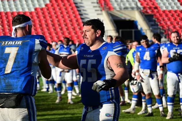 28 10 2025 xkhx Krefeld Grotenburg Stadium American Football European Championship 2025 Italy Germany 3rd place match Italy wins the small final for 3rd place and cheers here Zahradka Luke 7, ITA and Vergani Alessandro 55, ITA