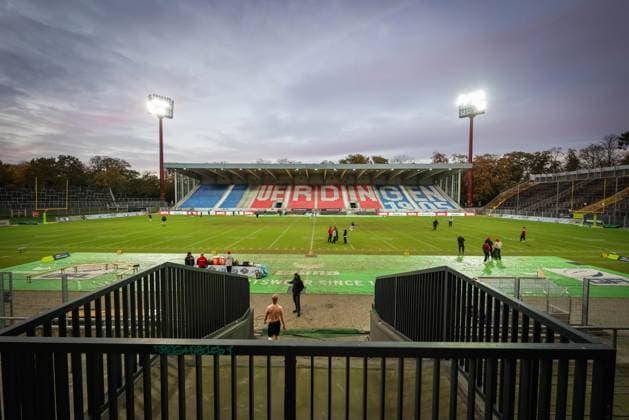 AMERICAN FOOTBALL - IFAF EC, AUT vs FIN KREFELD,GERMANY,28.OCT.25 - AMERICAN FOOTBALL - IFAF European Championship, EM, Europameisterschaft gold medal game, final, Austria vs Finland. Image shows an overview of Grotenburg stadium.  GEPAxpictures xDavidxBitzan