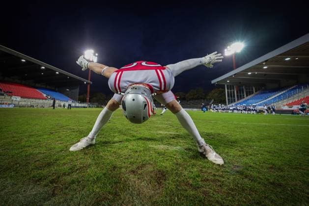 AMERICAN FOOTBALL - IFAF EC, AUT vs FIN KREFELD,GERMANY,28.OCT.25 - AMERICAN FOOTBALL - IFAF European Championship, EM, Europameisterschaft gold medal game, final, Austria vs Finland. Image shows Florian Bierbaumer (AUT) during warm up.  GEPAxpictures xDavidxBitzan