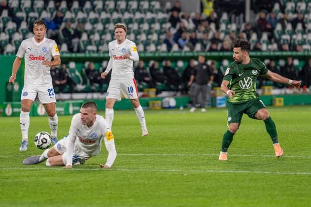 Germany, Football, DFB Cup, 2nd round, 2025 2026, VfL Wolfsburg Holstein Kiel on 28 10 in Wolfsburg Volkswagen Arena Goal Mohammed Amoura VfL Wolfsburg 9 Copyright: xSvenxHeidmannx