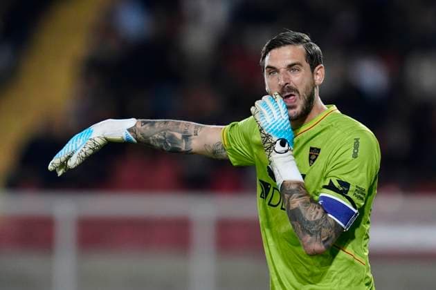 Wladimiro Falcone (US Lecce) gestures, Serie A, US Lecce v SSC Napoli, Via del Mare Stadium, October 28, 2025, Lecce, Italy.