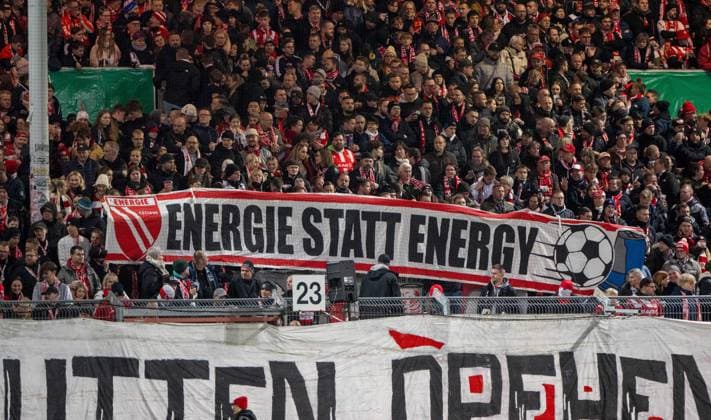Soccer, Men, Season 2025 2026, DFB Cup 2nd round, FC Energie Cottbus RB Leipzig, Fans of Energie, Protest against RB, Energie instead of Energy, 28 10 2025, Copyright: xMatthiasxKochx
