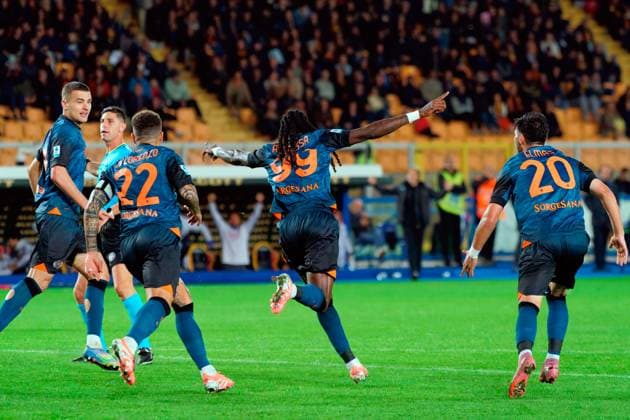 Frank Anguissa of SSC Napoli celebrates after scoring a goal during US Lecce vs SSC Napoli, Italian soccer Serie A match in Lecce, Italy, October 28 2025  Copyright: xEmmanuelexMastrodonato IPAxSportx xipa-agency.netx xx IPA_67191254 IPA_Agency_IPA67191254