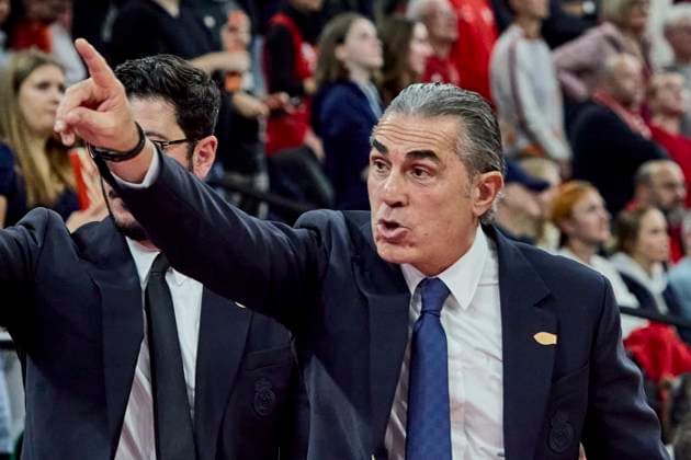 Turkish Airlines EuroLeague Basketball, FC Bayern Munich Basketball vs Real Madrid, Munich FC Bayern Basketball, Munich FC Bayern Basketball, Madrid Real Baloncesto, 2025 10 28 in Munich SAP Garden SCARIOLO Sergio Real Madrid Headcoach RMBHC sportworld Munich SAP Garden Bayern Germany