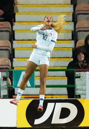 Sydney Scherbenleib of Switzerland Women celebrates scoring to give Switzerland a 0-1 lead. Scotland Women v Switzerland Women, International Friendly, Länderspiel, Nationalmannschaft Football, KDM Group East End Park, Dunfermline, Scotland, UK - 28 Oct 2025Dunfermline KDM Group East End Park Scotland United Kingdom EDITORIAL USE ONLY No use with unauthorised audio, video, data, fixture lists, club league logos or live services. Online in-match use limited to 120 images, no video emulation. No use in betting, games or single club league player publications. Copyright: xStuartxWallace Shutterstockx 15623644c