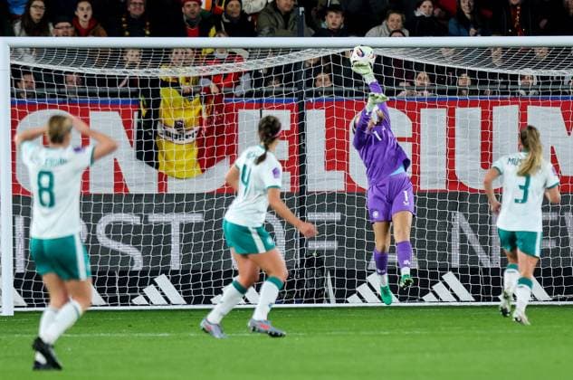 2025 UEFA Women s Nations League Promotion Relegation Play-off Second Leg, King Power at Den Dreef, Leuven, Belgium 28 10 2025 Belgium vs Republic of Ireland Ireland s goalkeeper Grace Moloney concedes second goal of the game scored by Belgium™s Tessa Wullaert Grace Moloney concedes second goal of the game scored by Tessa Wullaert 28 10 2025  Copyright: x INPHO RyanxByrnex RB1_8362