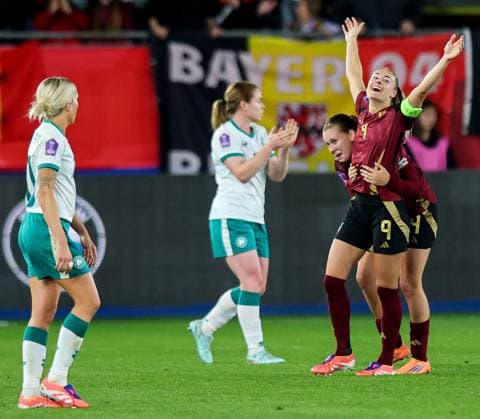 2025 UEFA Women s Nations League Promotion Relegation Play-off Second Leg, King Power at Den Dreef, Leuven, Belgium 28 10 2025 Belgium vs Republic of Ireland Belgium™s Tessa Wullaert celebrates scoring her second goal of the game Tessa Wullaert celebrates scoring her second goal of the game 28 10 2025  Copyright: x INPHO RyanxByrnex RB1_8418