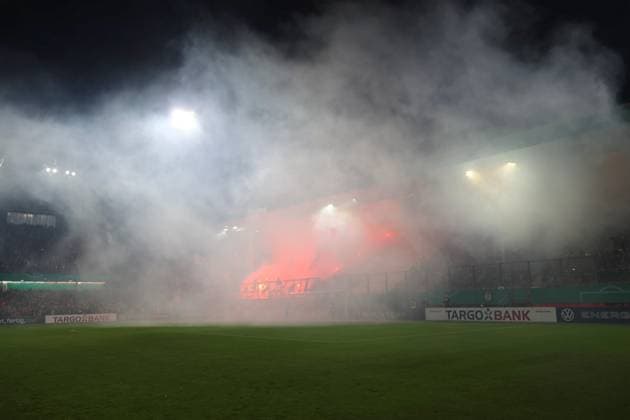 Pyro action by RB fans Football DFB Cup 2nd main round 2025 2026 FC Energie Cottbus RB Leipzig