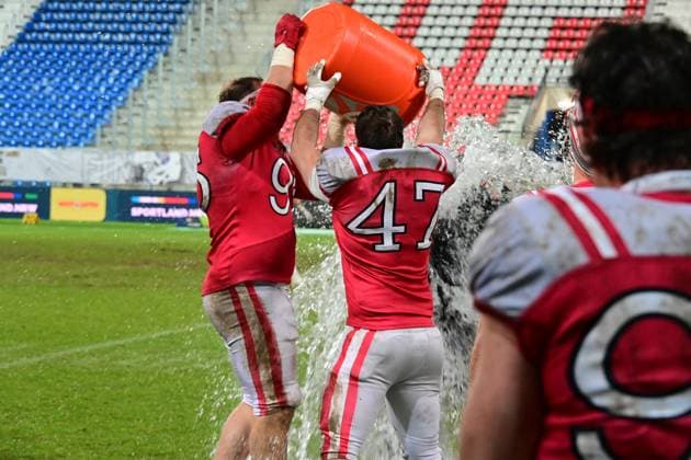 28 10 2025 xkhx Krefeld Grotenburg Stadium American Football European Championship 2025 Austria Finland Final Austria the clear winner cheers