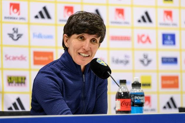 251028 Head coach Montserrat TomÃ of Spain at a press conference after the Women s Nations League semifinal between Sweden and Spain on October 28, 2025 in Gothenburg Photo Carl Sandin BILDBYRAN kod CS MI0896 fotboll football soccer fotball nations league uefa womens nations league semifinal semifinals sverige sweden spanien spain dam bbeng  Copyright: CARLxSANDIN BB251028CS089
