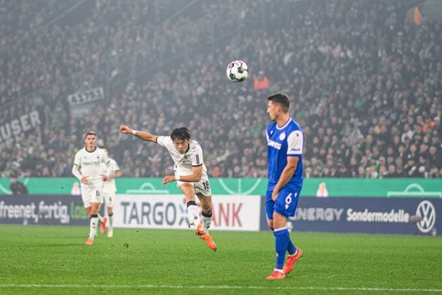 MOENCHENGLADBACH, GERMANY - 28 OCTOBER, 2025: Shuto Machino - The football match of Germany Cup DFB Pokal Borussia Moenchengladbach vs Karlsruher SC at Borussia Park.  Copyright: xVitaliixKliuievx
