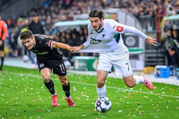 Soccer I Men I Season 2025 2026 I DFB Cup I 2 Round I FC St Pauli TSG 1899 Hoffenheim I 28 10 2025 Arkadiusz Pyrka 11, FC St Pauli , Leon Avdullahu 7, TSG 1899 Hoffenheim Hamburg Millerntor Stadion Hamburg Germany Copyright: xLobecax xHenningxRohlfsx