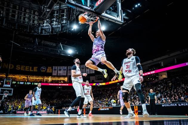 Basketball Berlin 28 10 2025 Season 2025 2026 Basketball Champions League BCL Alba Berlin ERA Basketball Nymburk Sam Griesel Alba Berlin, No 05