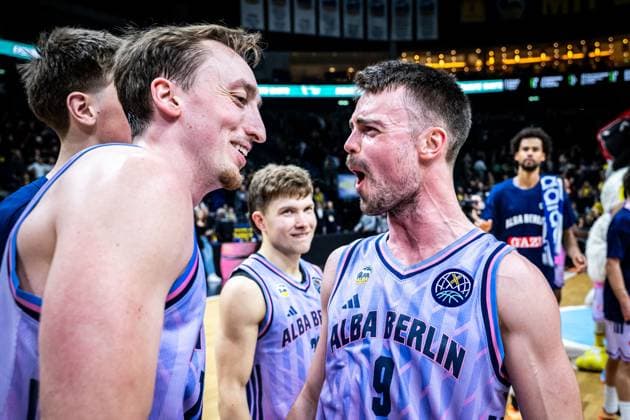 Basketball Berlin 28 10 2025 Season 2025 2026 Basketball Champions League BCL Alba Berlin ERA Basketball Nymburk Jonas Mattisseck Alba Berlin, No 09 Moses Wood Alba Berlin, No 11