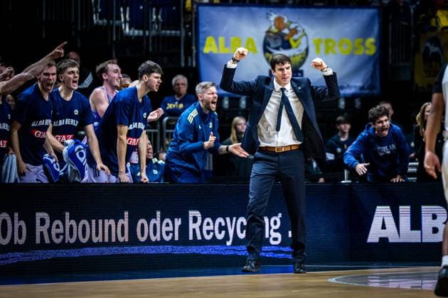 Basketball Berlin 28 10 2025 Season 2025 2026 Basketball Champions League BCL Alba Berlin ERA Basketball Nymburk Pedro Calles Alba Berlin, Coach Jubel