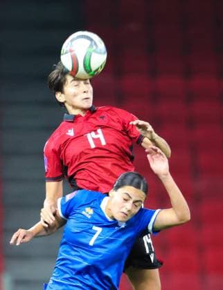 October 28, 2025, Tirana, Tirana, Albania: Maria Panagiotou of Cyprus in action against Esmeralda Franja of Albania during their FIFA Women s World Cup 2027 Promotion Relegation play-off match Albania vs Cyprus at Air Albania Stadium in Tirana, Albania on 28 October 2025. Tirana Albania - ZUMAb266 20251028_zip_b266_030 Copyright: xArmandoxBabanix