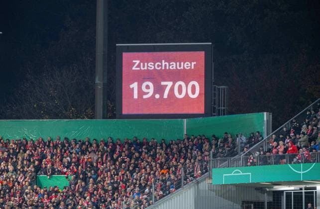 Soccer, Men, Season 2025 2026, DFB Pokal 2 Round , FC Energie Cottbus RB Leipzig, Scoreboard with number of spectators 19700, 28 10 2025, Copyright: xMatthiasxKochx