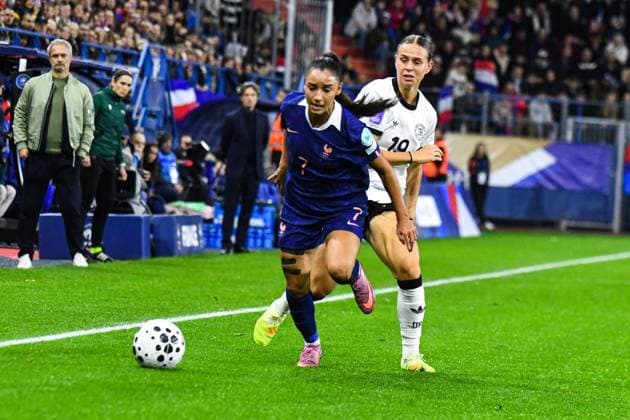 FOOTBALL : France Feminine vs Allemagne Feminine - Ligue des nations - Demi Finale retour - 28 10 2025 Sakina Karchaoui (France) CaenFrance  Copyright: xBaptistexAutissierx