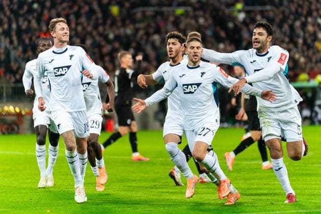 Goal for 1 2 Andrej Kramaric TSG 1899 Hoffenheim, 27 , cheers with Umut Tohumcu TSG 1899 Hoffenheim, 17 and Ozan Kabak TSG 1899 Hoffenheim, 05 , Wouter Burger TSG 1899 Hoffenheim, 18 , GER, FC St Pauli vs TSG 1899 Hoffenheim, Soccer, DFB Pokal, 2 Round, Season 2025 2026, 28 10 2025 DFL REGULATIONS PROHIBIT ANY USE OF PHOTOGRAPHS AS IMAGE SEQUENCES AND OR QUASI VIDEO GER, FC St Pauli vs TSG 1899 Hoffenheim, Football, DFB Pokal, 2 Round, Season 2025 2026, 28 10 2025 Hamburg Copyright: xEibner-Pressefoto MaxxVincenx EP_MVN