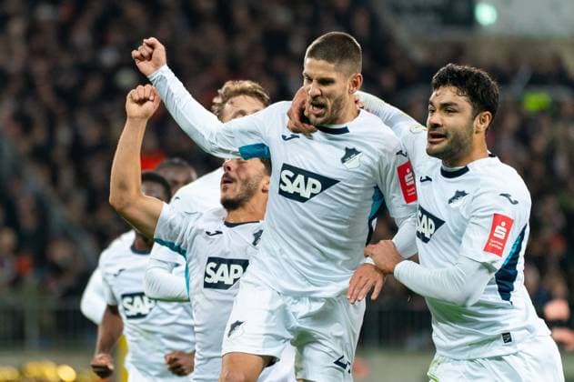 Goal for 1 2 Andrej Kramaric TSG 1899 Hoffenheim, 27 , cheers with Ozan Kabak TSG 1899 Hoffenheim, 05 , GER, FC St Pauli vs TSG 1899 Hoffenheim, Football, DFB Pokal, 2 Round, Season 2025 2026, 28 10 2025 DFL REGULATES PROHIBIT ANY USE OF PHOTOGRAPHS AS IMAGE SEQUENCES AND OR QUASI VIDEO GER, FC St Pauli vs TSG 1899 Hoffenheim, Football, DFB Pokal, 2nd round, 2025 2026 season, 28 10 2025 Hamburg Copyright: xEibner-Pressefoto MaxxVincenx EP_MVN