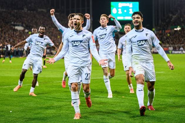 Soccer I Men I Season 2025 2026 I DFB Cup I 2 Round I FC St Pauli TSG 1899 Hoffenheim I 28 10 2025 Bazoumana Toure 29, TSG 1899 Hoffenheim , Andrej Kramaric 27, TSG 1899 Hoffenheim , Ozan Kabak 5, TSG 1899 Hoffenheim Hamburg Millerntor Stadion Hamburg Germany Copyright: xLobecax xHenningxRohlfsx