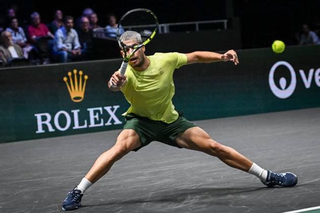 Carlos Alcaraz vs Cameron Norrie at Rolex Paris Masters 2025 in Paris FA Carlos Alcaraz competes against Cameron Norrie during the Rolex Paris Masters 2025 tournament at the Paris La Defense Arena in Paris, on October 28, 2025. Photo by Firas Abdullah ABACAPRESS.COM Paris Ile-de-France France  Copyright: xAbdullahxFiras ABACAx