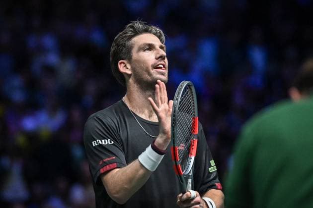 Carlos Alcaraz vs Cameron Norrie at Rolex Paris Masters 2025 in Paris FA Cameron Norrie celebrates his winning during the Rolex Paris Masters 2025 tournament at the Paris La Defense Arena in Paris, on October 28, 2025. Photo by Firas Abdullah ABACAPRESS.COM Paris Ile-de-France France  Copyright: xAbdullahxFiras ABACAx