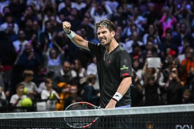 Carlos Alcaraz vs Cameron Norrie at Rolex Paris Masters 2025 in Paris FA Cameron Norrie celebrates his winning during the Rolex Paris Masters 2025 tournament at the Paris La Defense Arena in Paris, on October 28, 2025. Photo by Firas Abdullah ABACAPRESS.COM Paris Ile-de-France France  Copyright: xAbdullahxFiras ABACAx